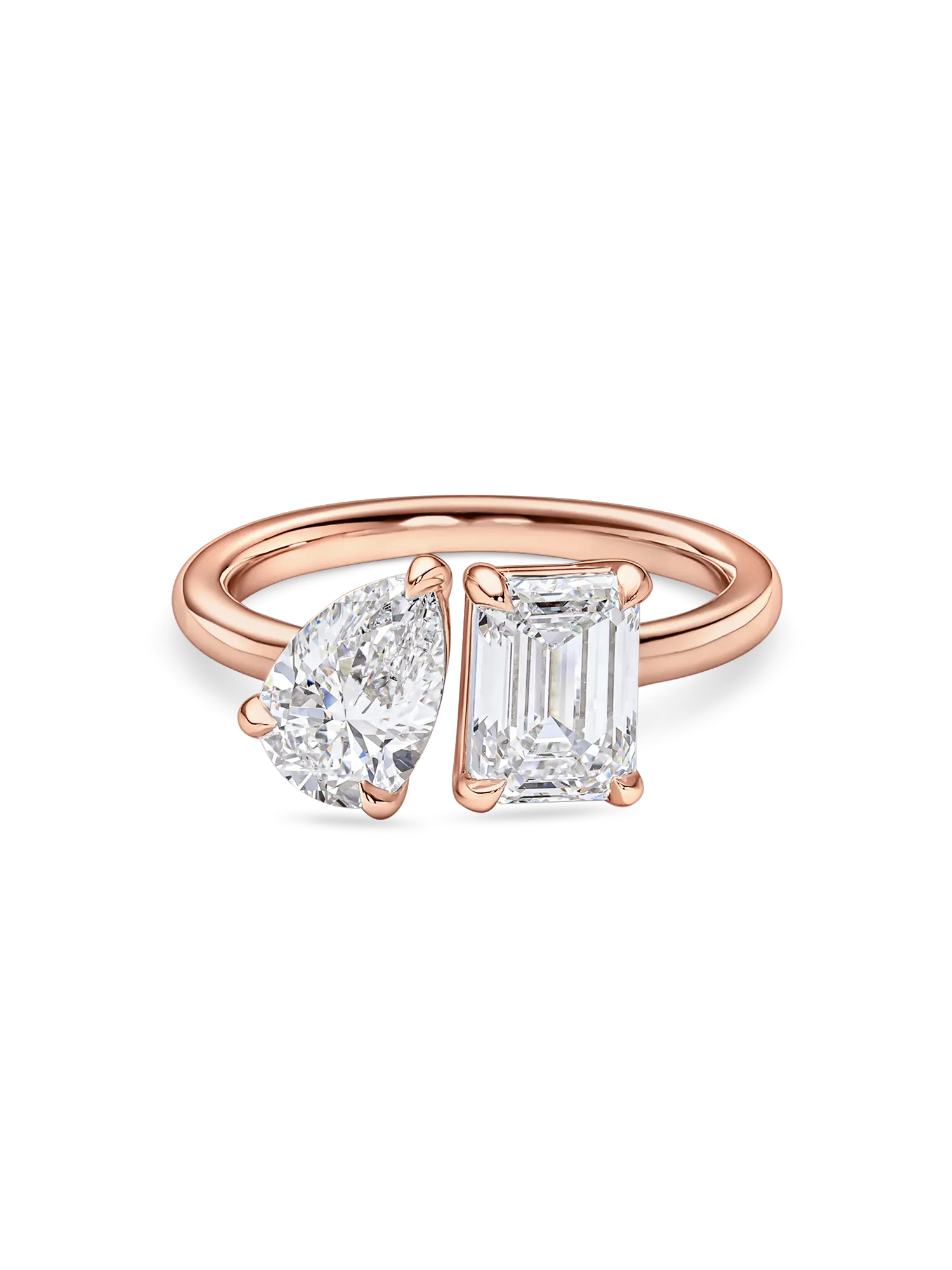 Stunning Toi et Moi Lab Grown Diamond Engagement Ring: Pear & Emerald Cuts