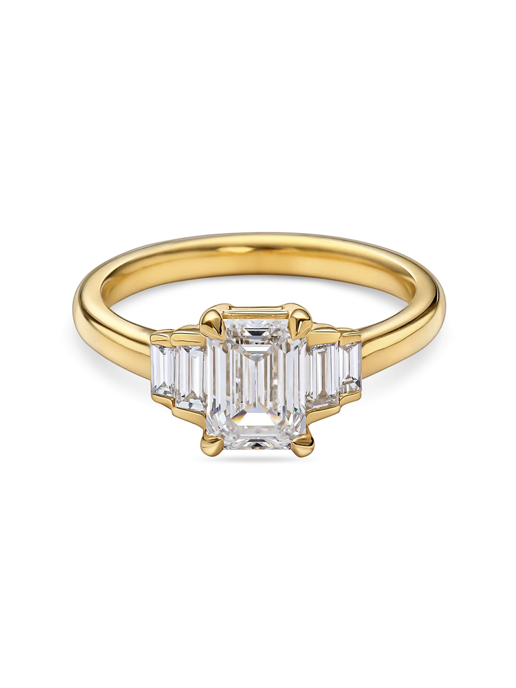 Exquisite Lab Grown Emerald Cut Five Stone Diamond Engagement Ring