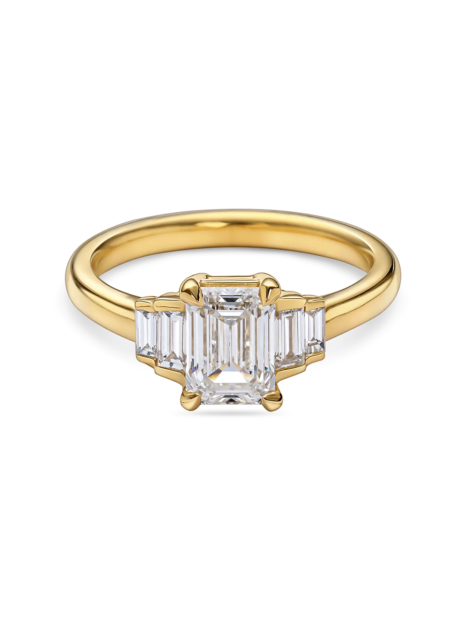 Exquisite Lab Grown Emerald Cut Five Stone Diamond Engagement Ring