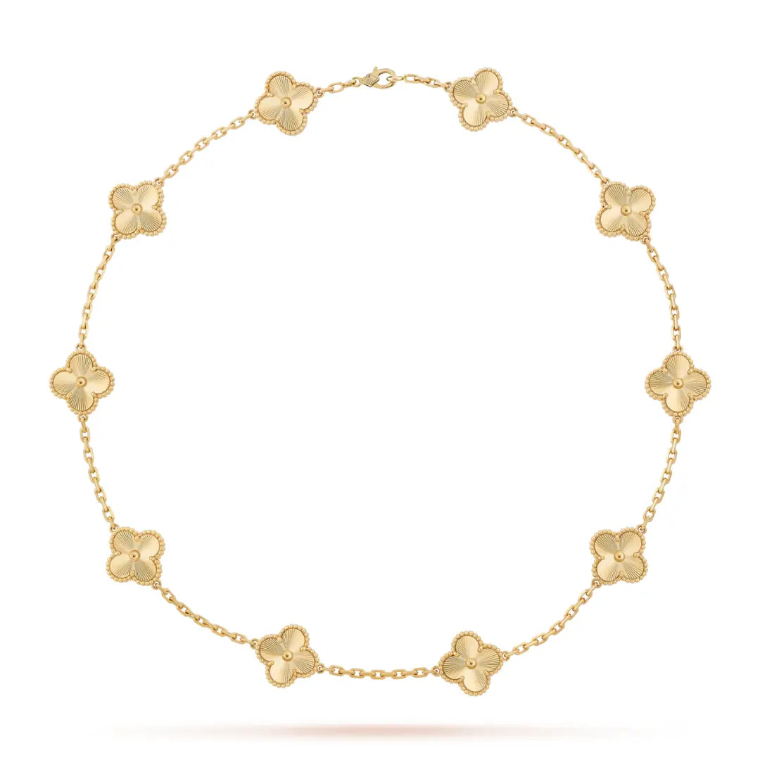 Luxurious Van Cleef & Arpels Vintage Alhambra 10-Motif 18K Yellow Gold Necklace