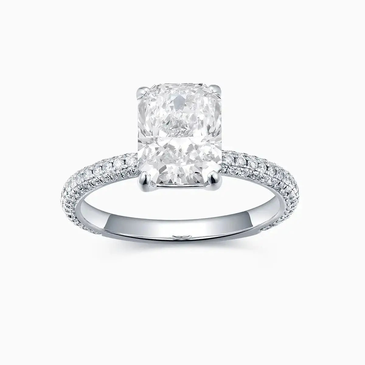 Radiant Platinum 2.27ct Lab Grown Diamond Micropavé Shoulder Engagement Ring