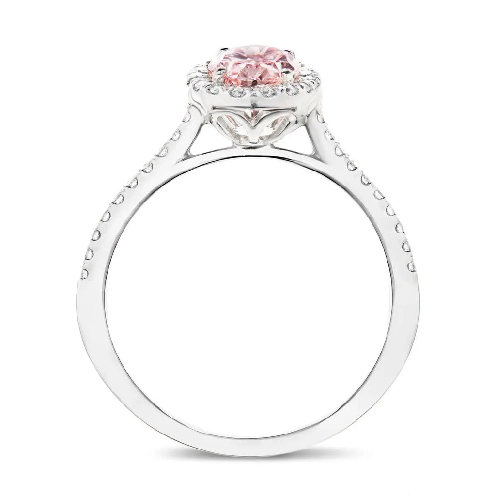Exquisite Isla Pink Lab Oval Diamond Halo Engagement Ring 1.00ct Platinum VS Clarity