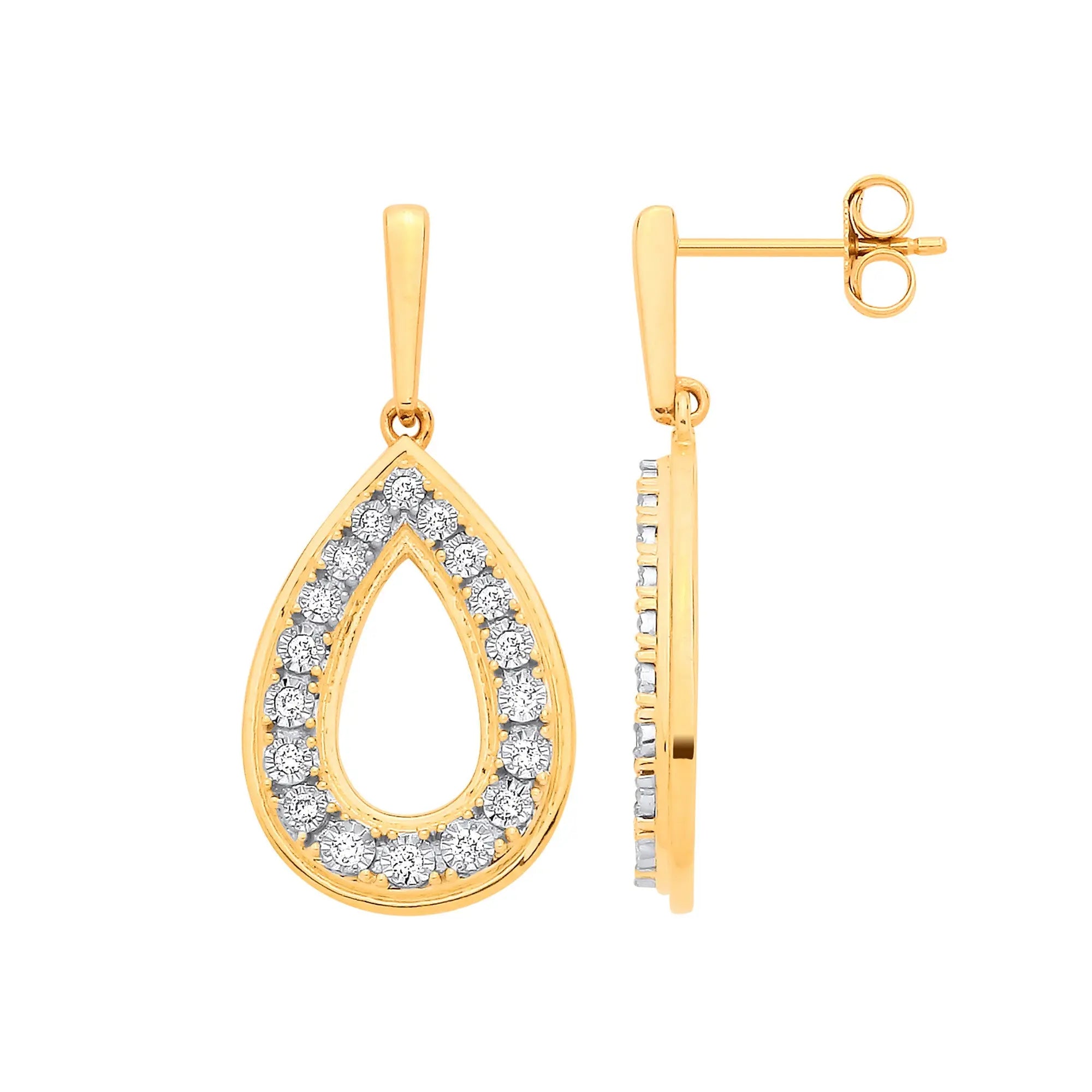 Luminous 9ct Yellow Gold 0.25 Carat Diamond Drop Earrings for Women