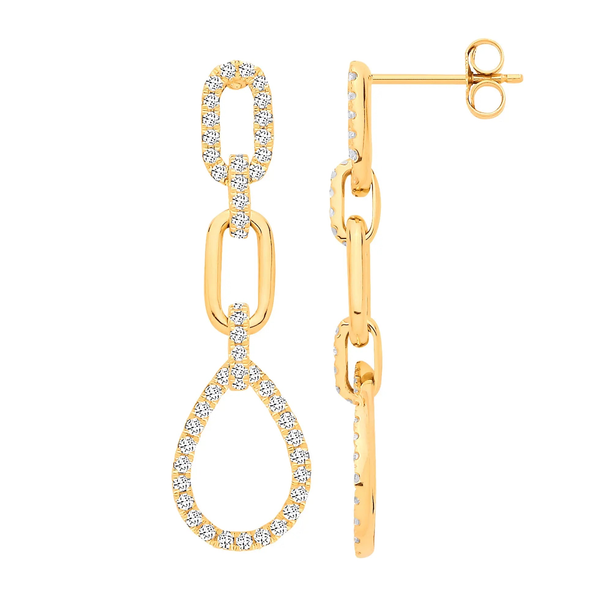Luxurious 9ct Yellow Gold Diamond Drop Earrings - 0.75 Carat Total Weight