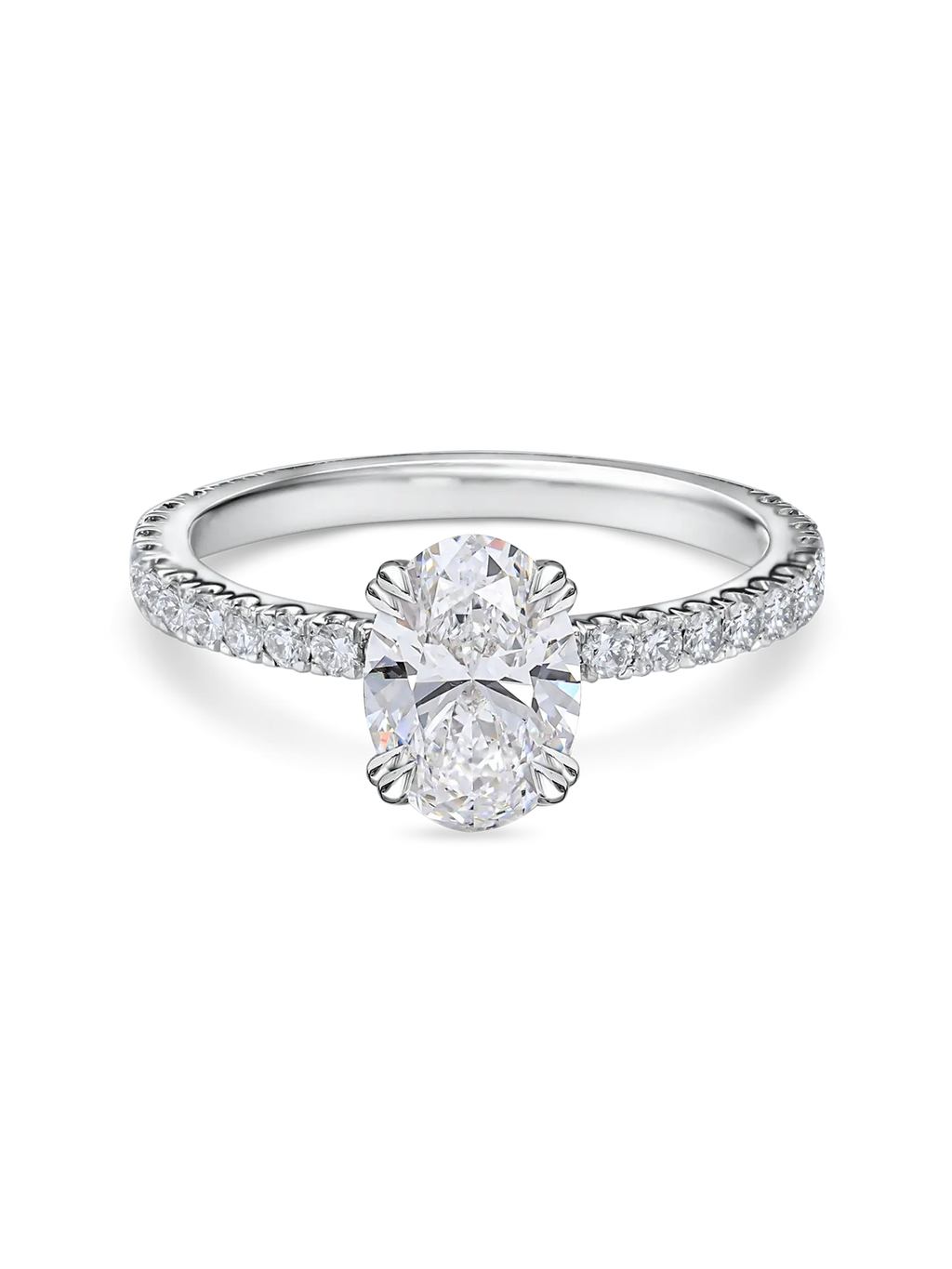 Exquisite Lab Grown Oval Diamond Solitaire Engagement Ring with Pave Band