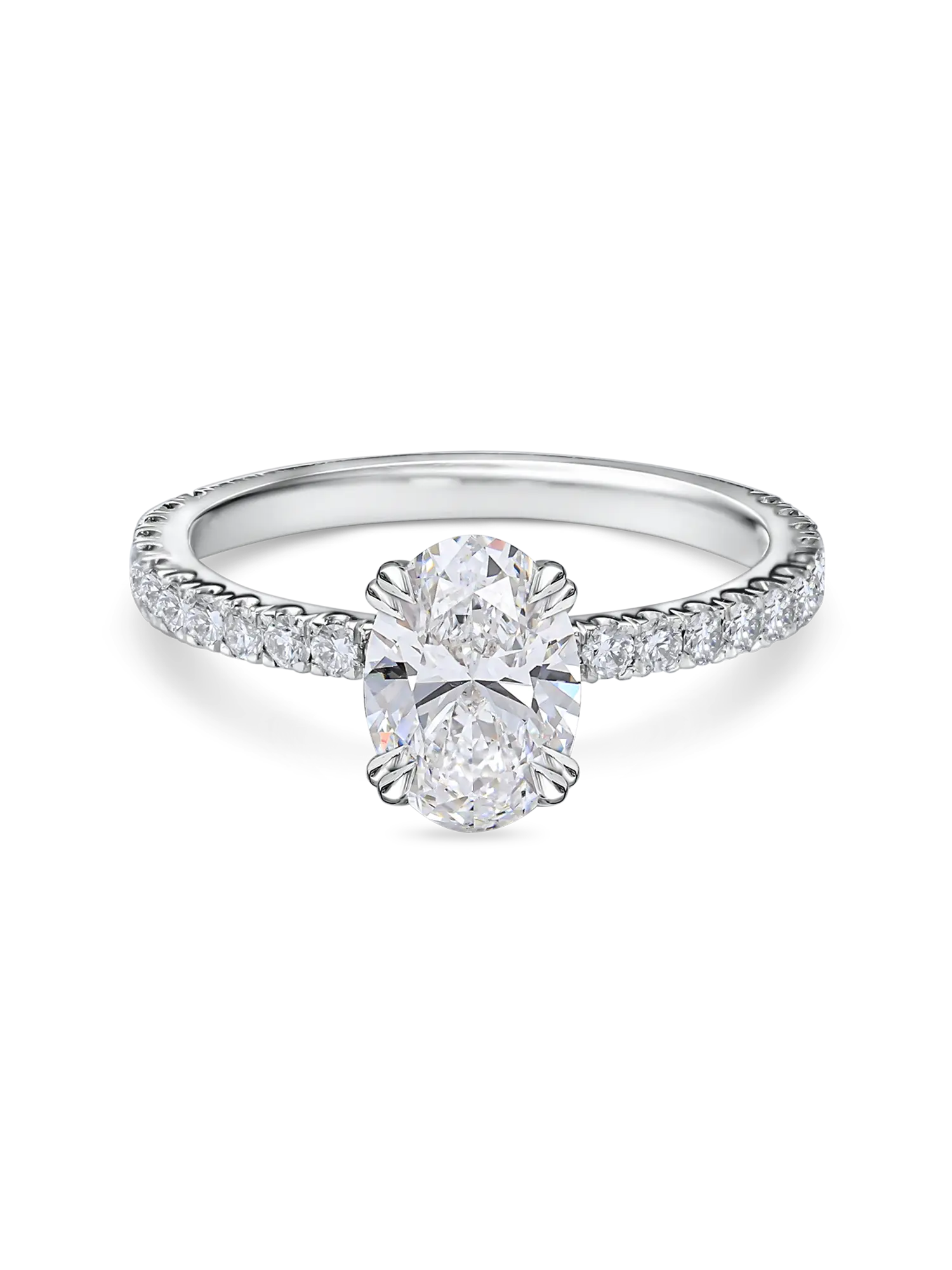 Exquisite Lab Grown Oval Diamond Solitaire Engagement Ring with Pave Band