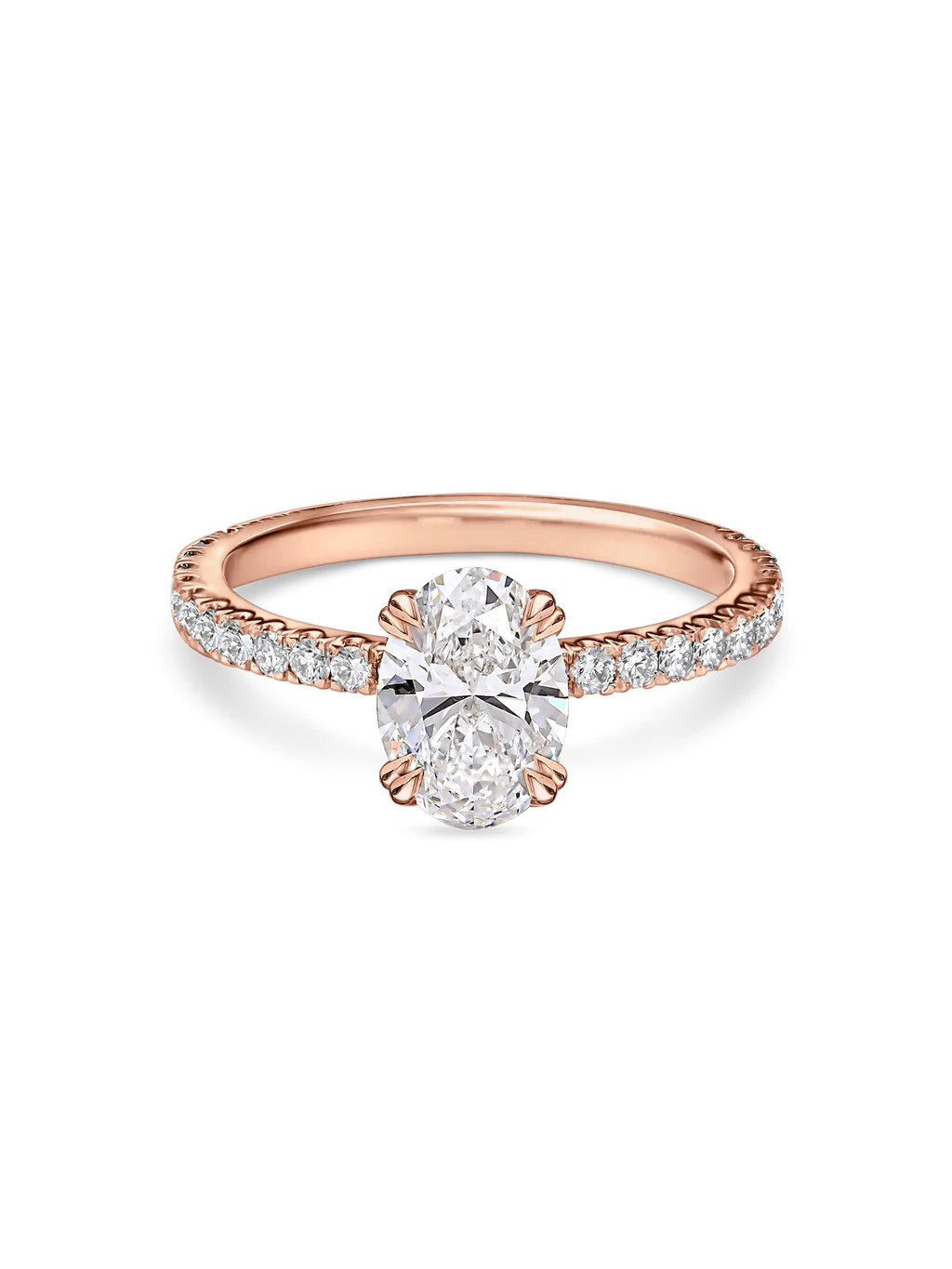 Exquisite Lab Grown Oval Diamond Solitaire Engagement Ring with Pave Band