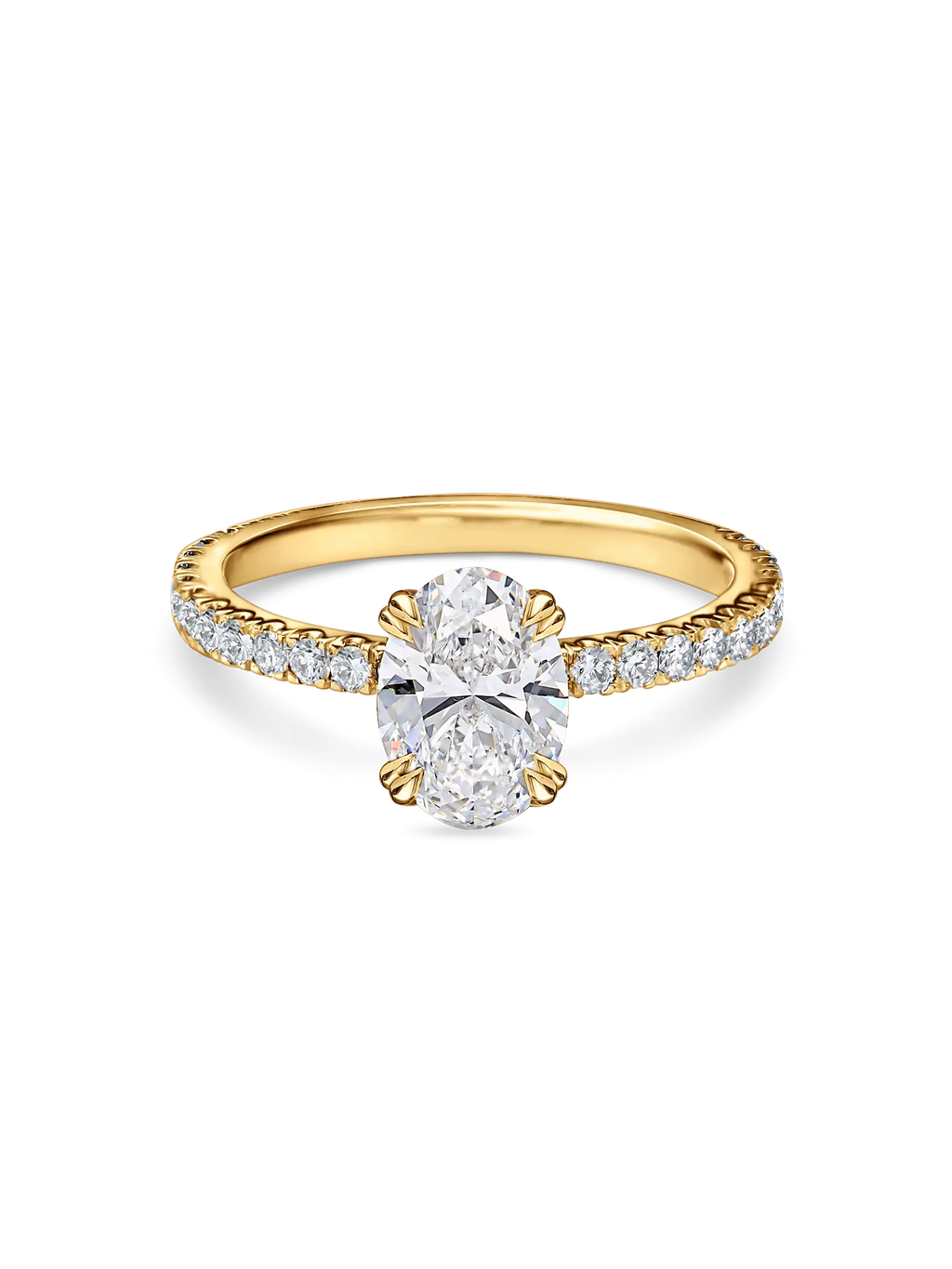 Exquisite Lab Grown Oval Diamond Solitaire Engagement Ring with Pave Band
