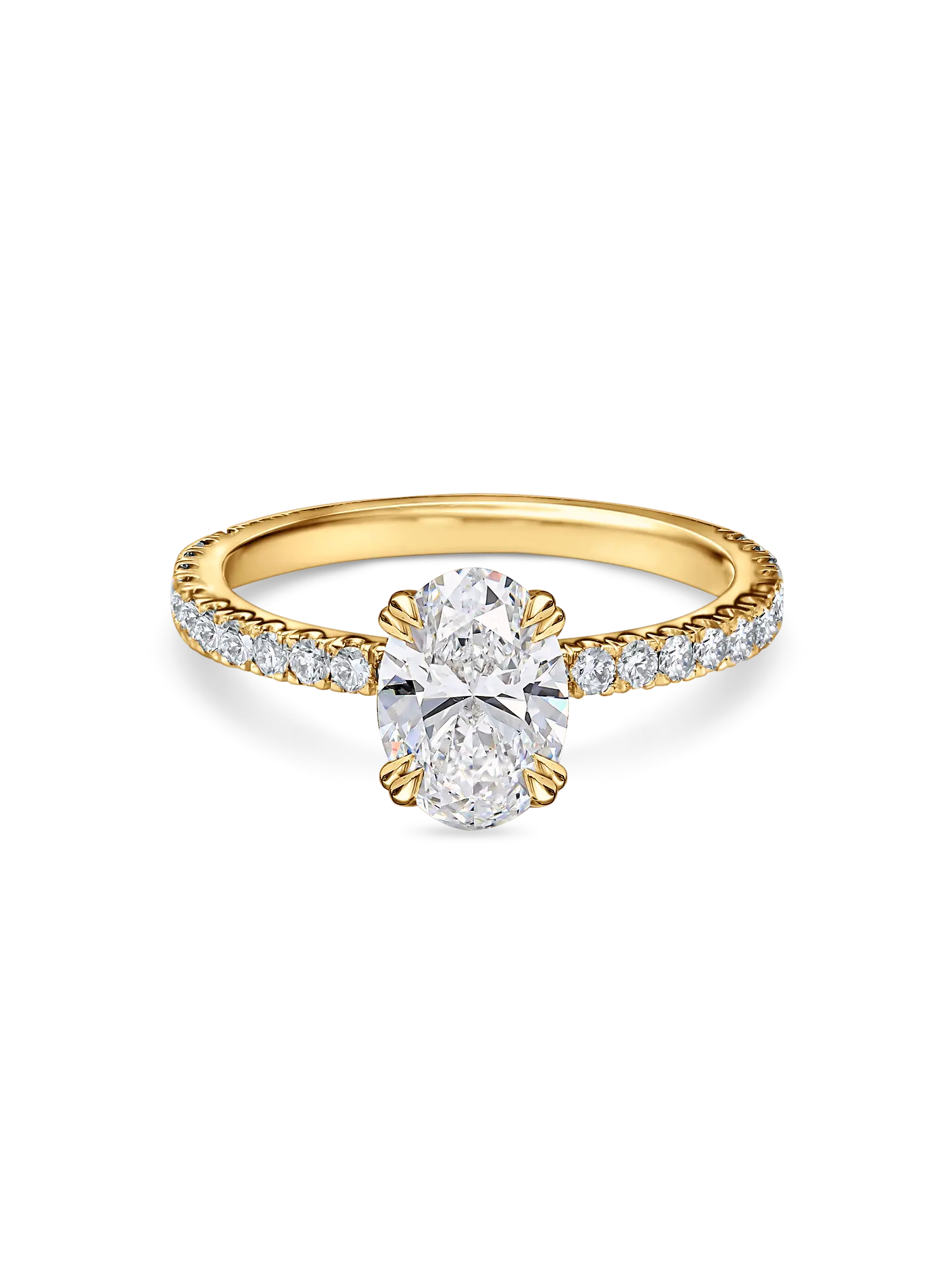 Exquisite Lab Grown Oval Diamond Solitaire Engagement Ring with Pave Band