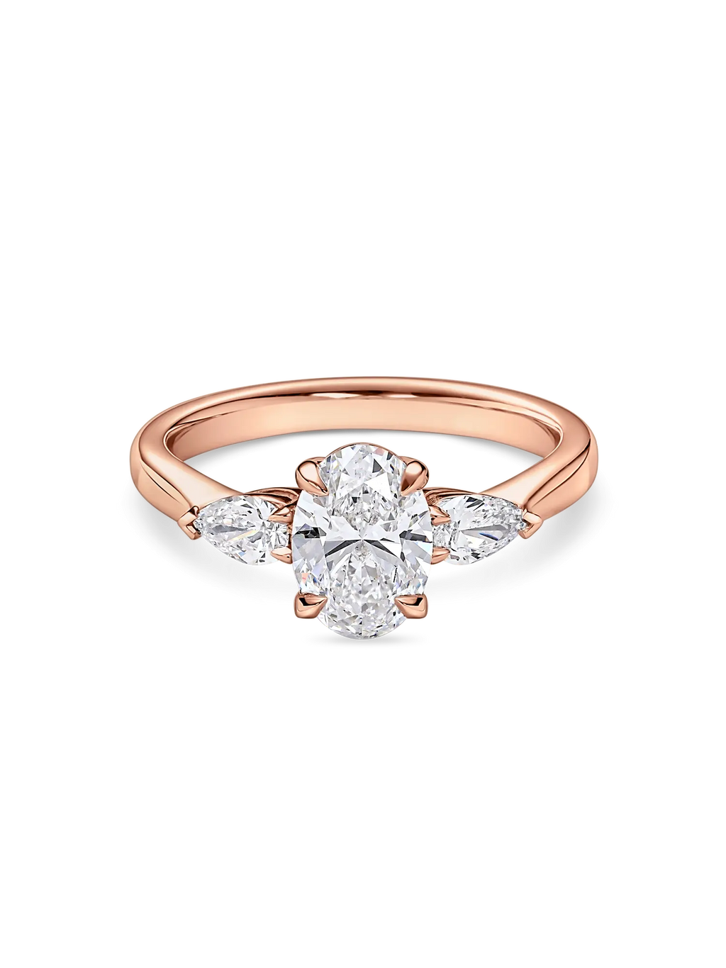 Exquisite Oval Trilogy Lab Grown Diamond Engagement Ring with Pear Side Stones