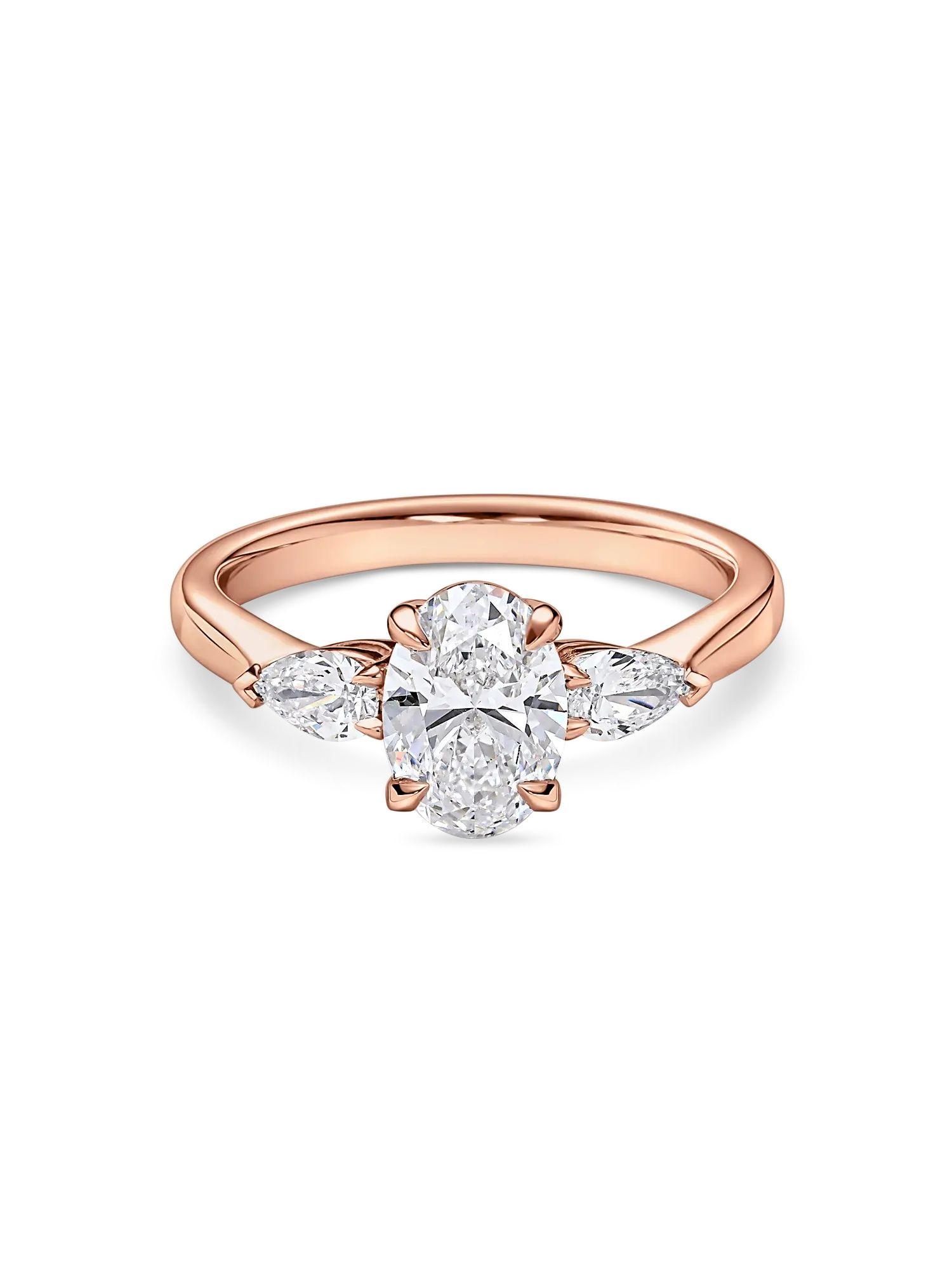 Exquisite Oval Trilogy Lab Grown Diamond Engagement Ring with Pear Side Stones