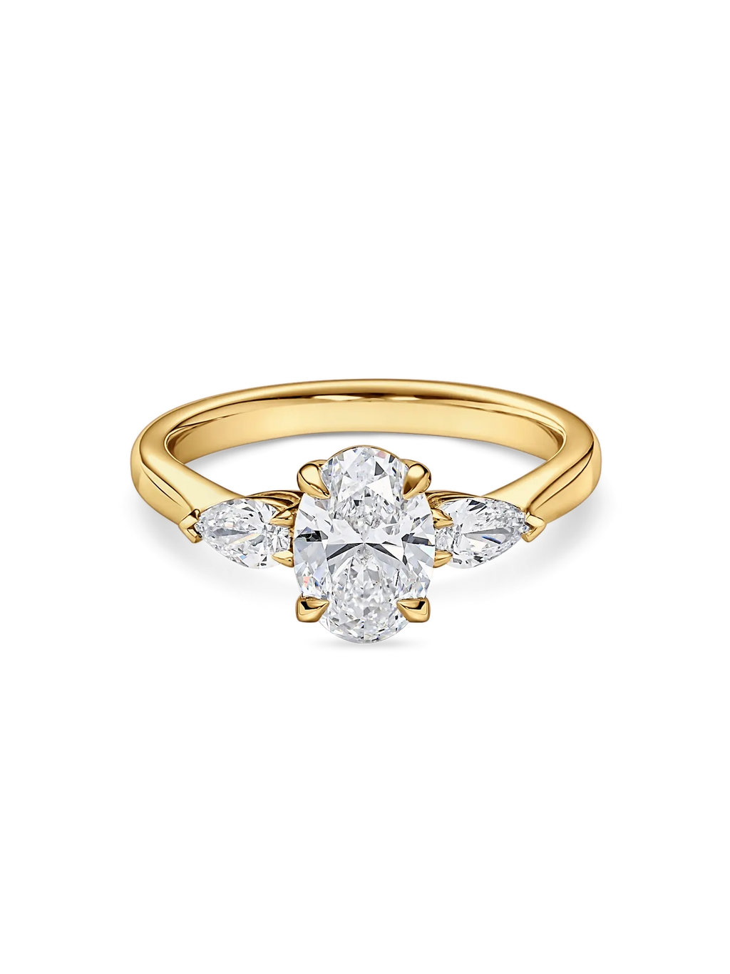 Exquisite Oval Trilogy Lab Grown Diamond Engagement Ring with Pear Side Stones