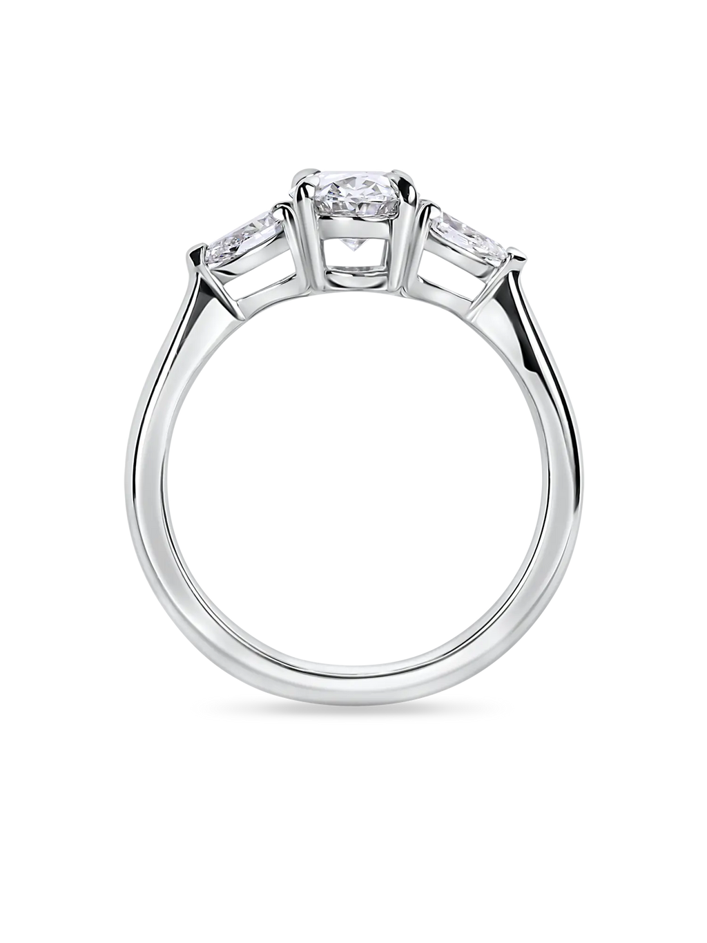 Exquisite Oval Trilogy Lab Grown Diamond Engagement Ring with Pear Side Stones