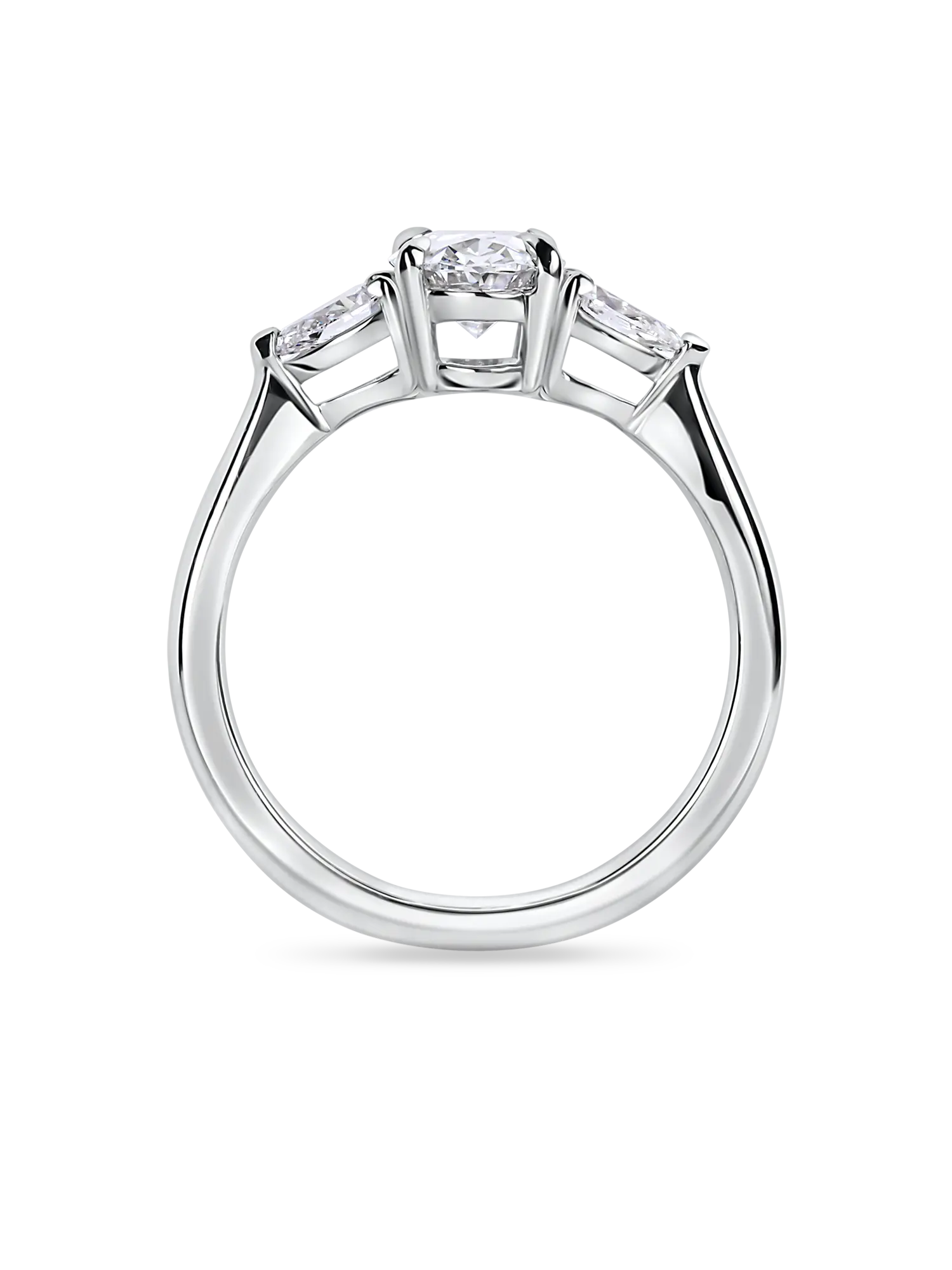 Exquisite Oval Trilogy Lab Grown Diamond Engagement Ring with Pear Side Stones