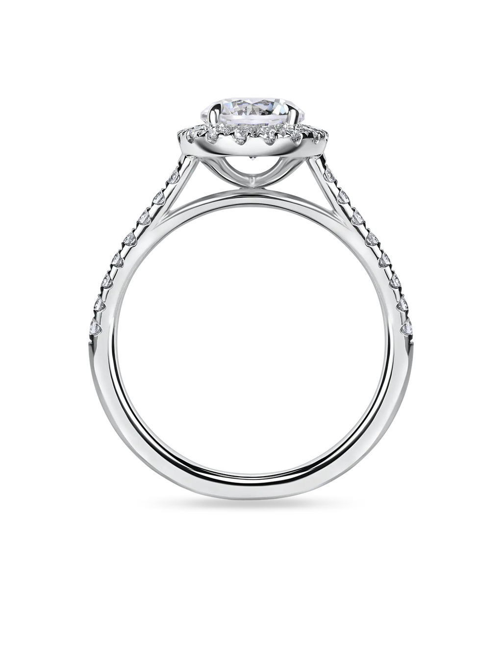Exquisite Lab Grown Round Diamond Halo Engagement Ring with Pavé Band