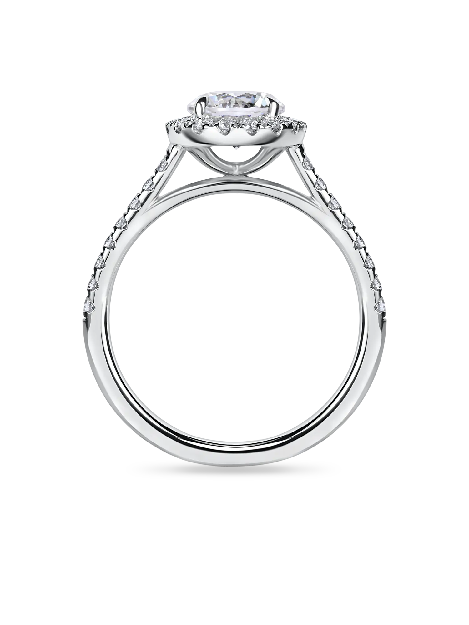 Exquisite Lab Grown Round Diamond Halo Engagement Ring with Pavé Band