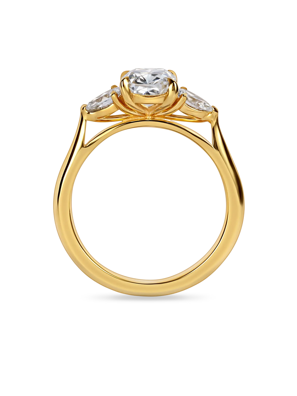 Stunning Cushion Cut Lab Grown Diamond Trilogy Ring with Pear Side Stones