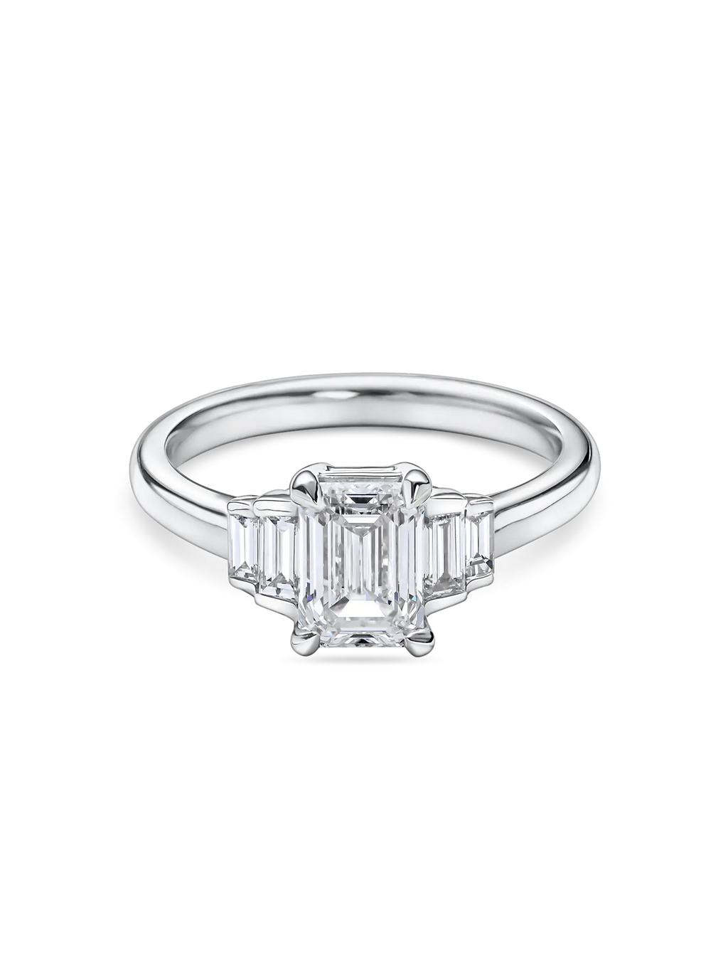 Exquisite Lab Grown Emerald Cut Five Stone Diamond Engagement Ring