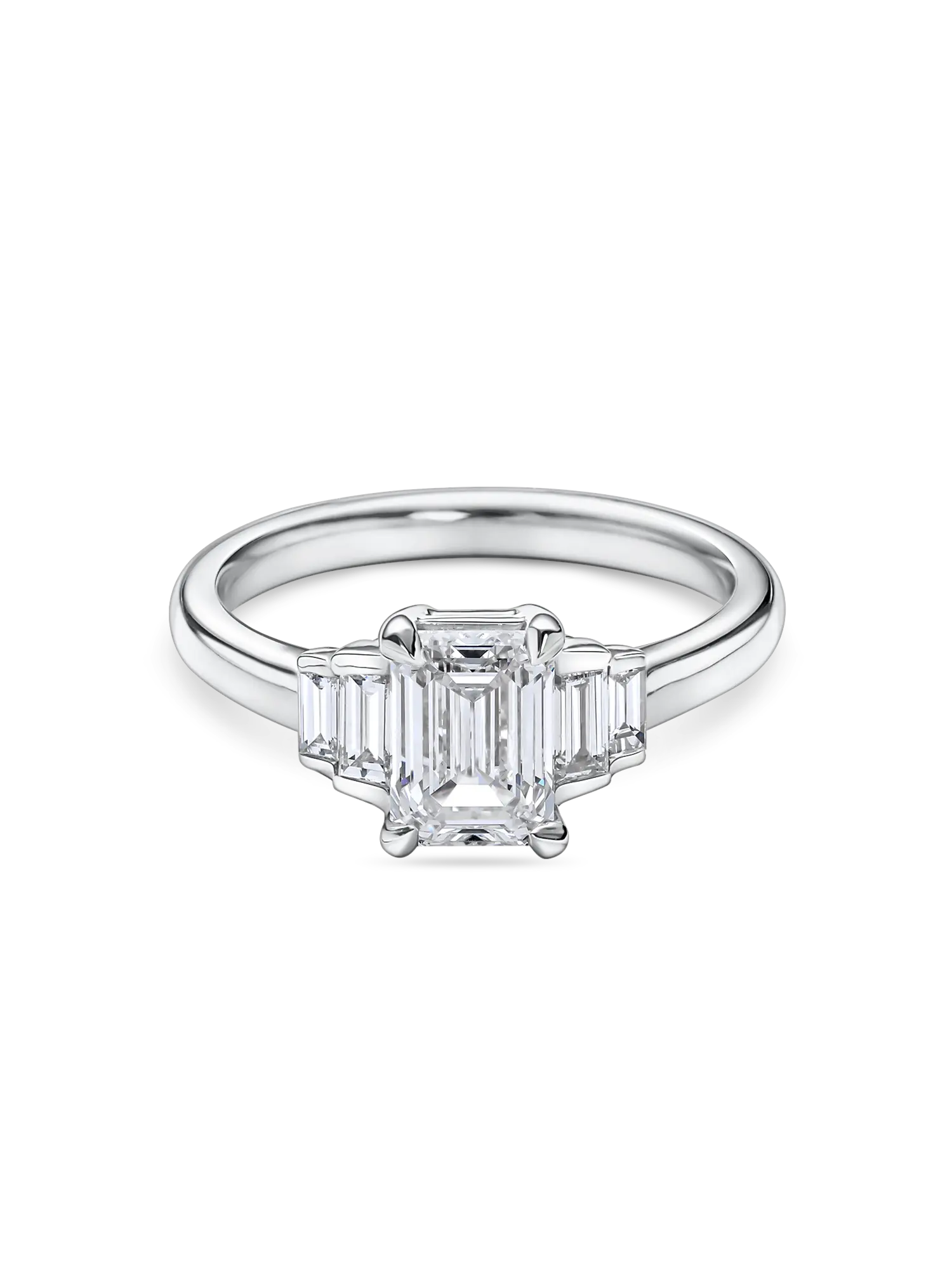 Exquisite Lab Grown Emerald Cut Five Stone Diamond Engagement Ring