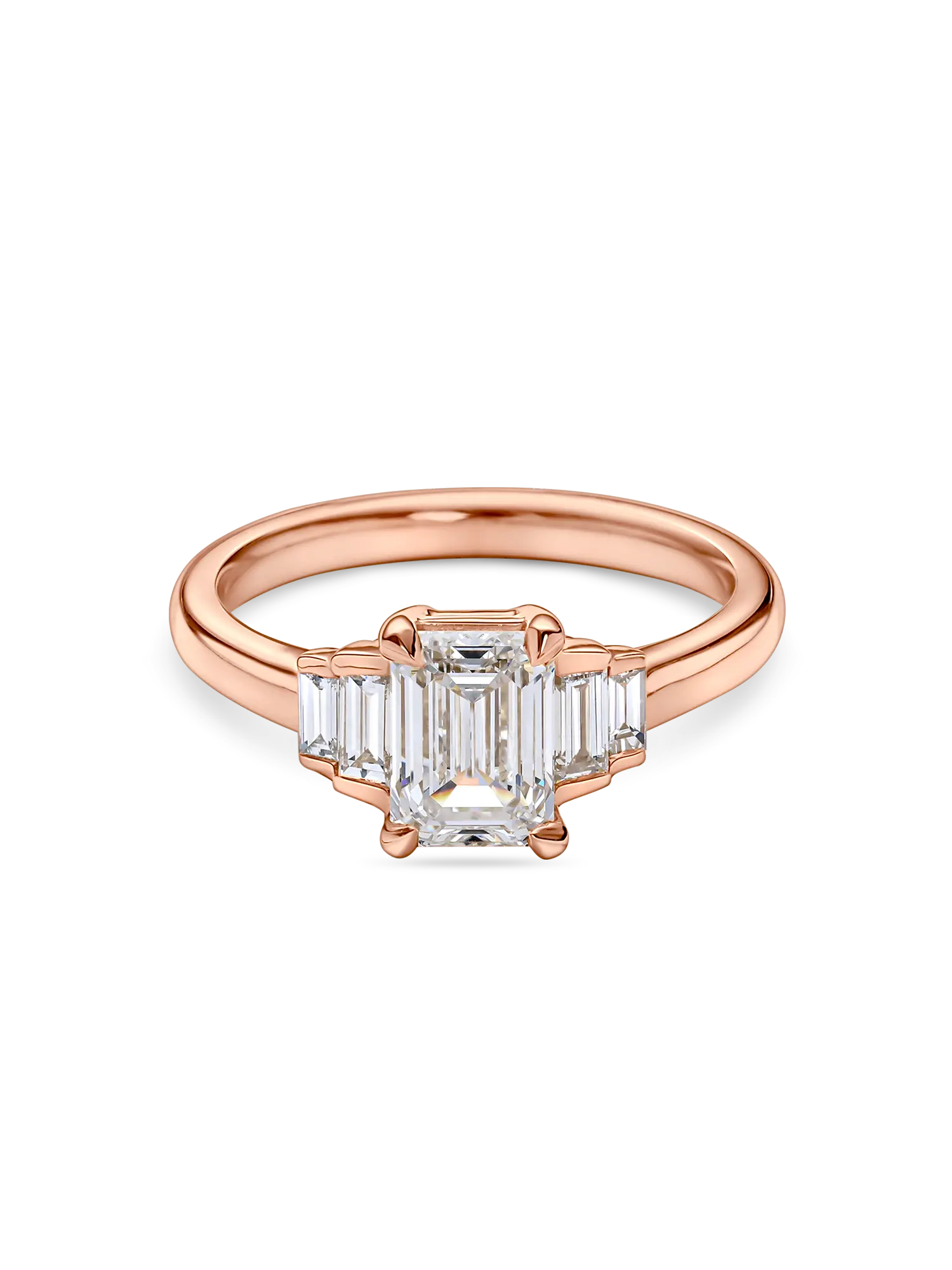 Exquisite Lab Grown Emerald Cut Five Stone Diamond Engagement Ring