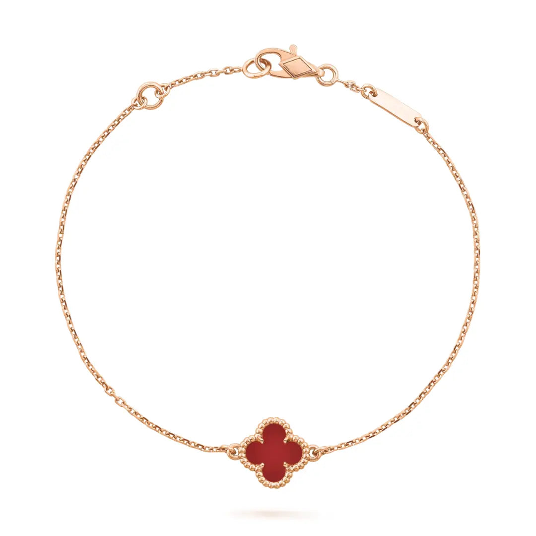 Exquisite Authentic Van Cleef & Arpels Sweet Alhambra Carnelian Rose Gold Bracelet
