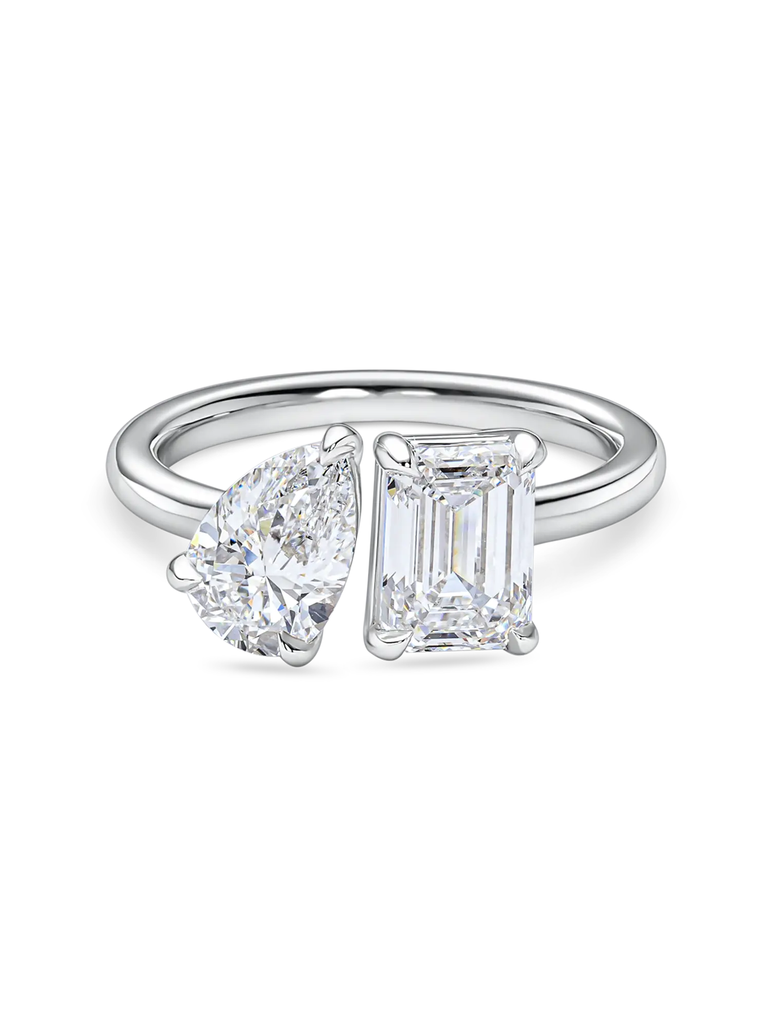 Stunning Toi et Moi Lab Grown Diamond Engagement Ring: Pear & Emerald Cuts